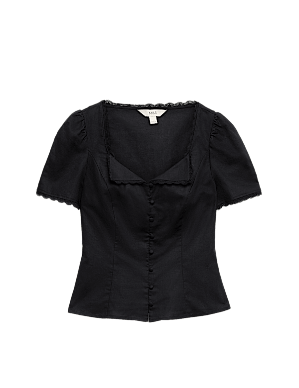 Cotton Blend Lace Detail Waisted Top