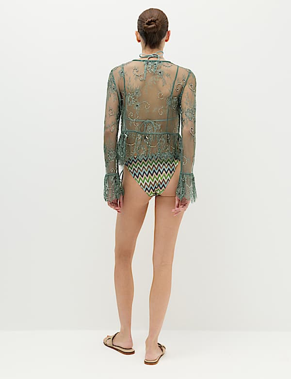 Embellished Lace Button Through Top - SK