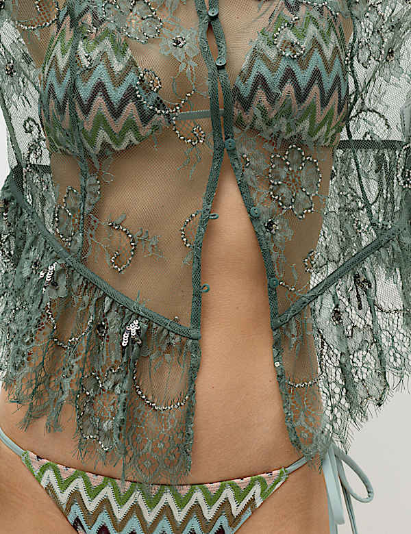 Embellished Lace Button Through Top - SK