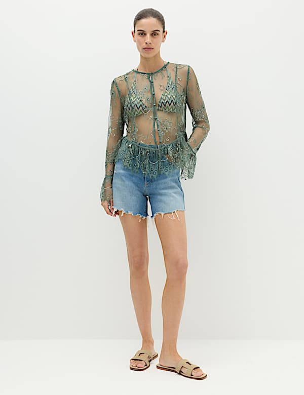 Embellished Lace Button Through Top - SK