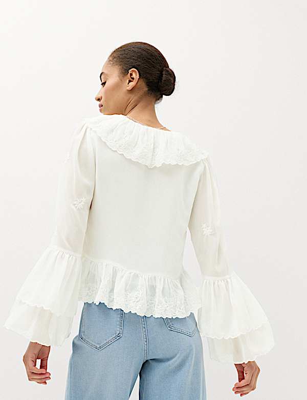 Frill Detail Embroidered Blouse - RS