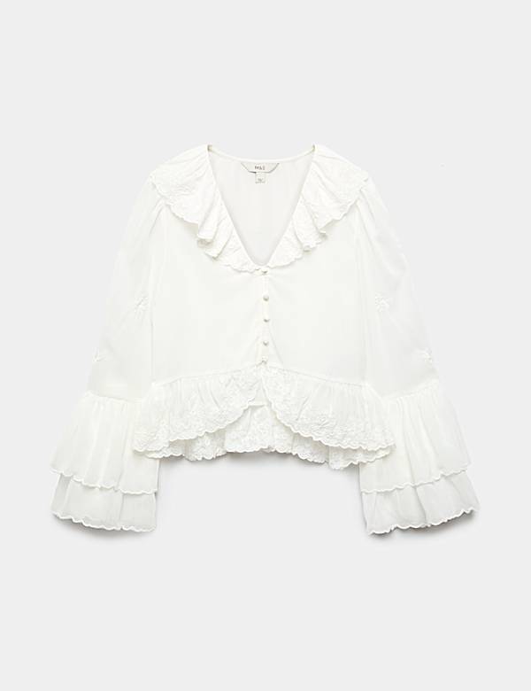 Frill Detail Embroidered Blouse - RS