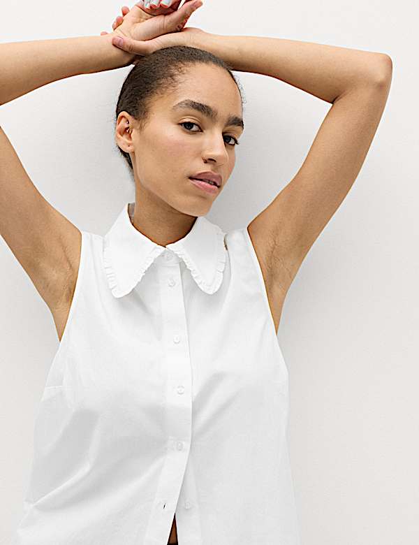 Pure Cotton Frill Collar Detail Shirt - DK