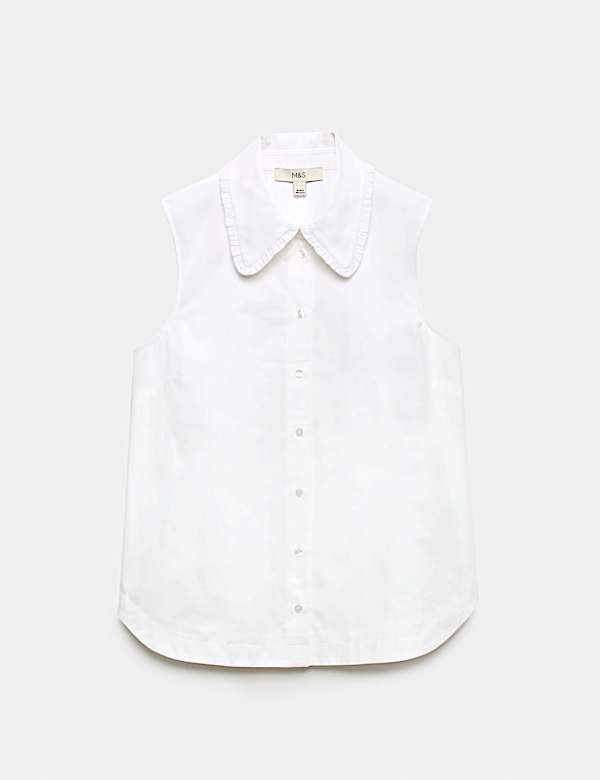 Pure Cotton Frill Collar Detail Shirt - DK