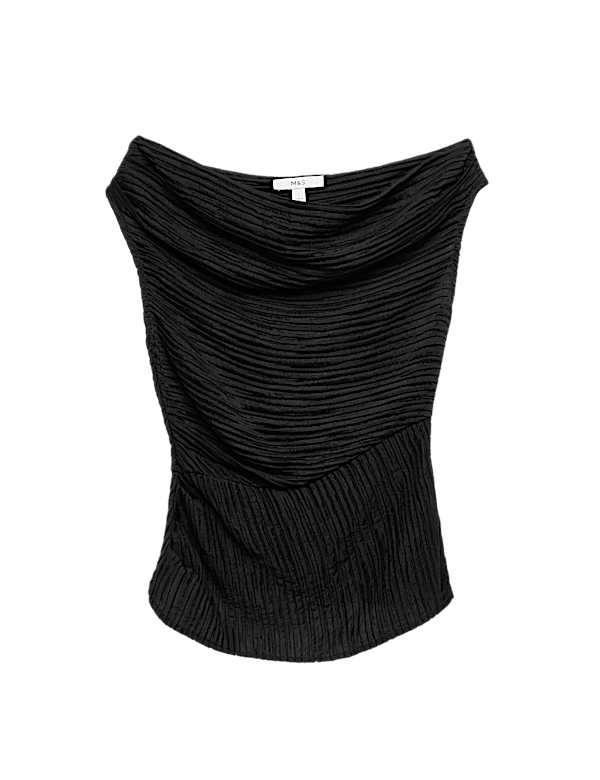Plisse Asymmetric Neck Bardot Top