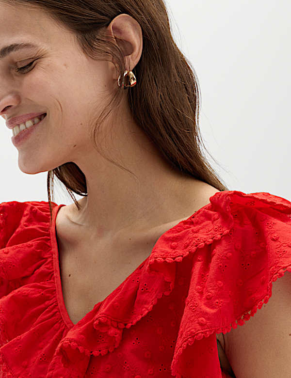 Embroidered Frill Detail Top - CH
