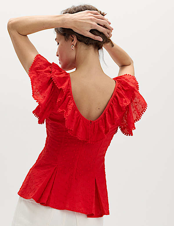 Embroidered Frill Detail Top - CH