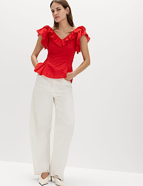 Embroidered Frill Detail Top - CH