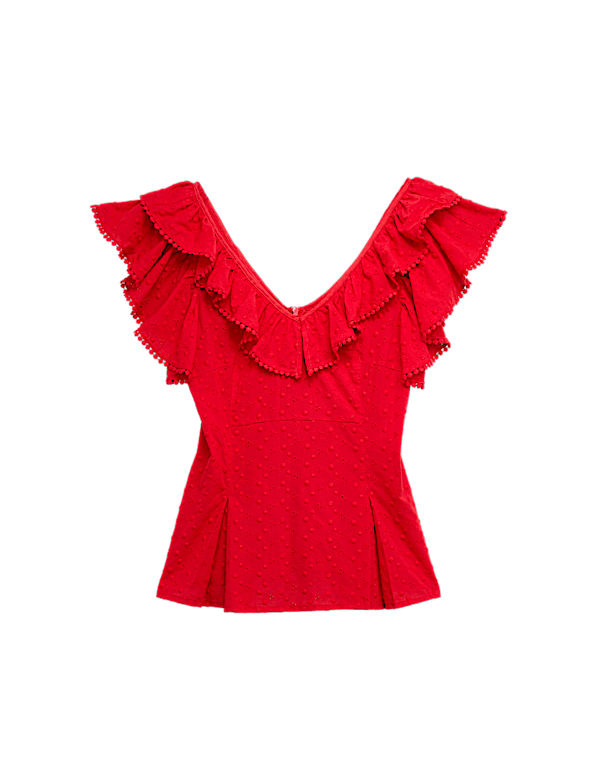 Embroidered Frill Detail Top