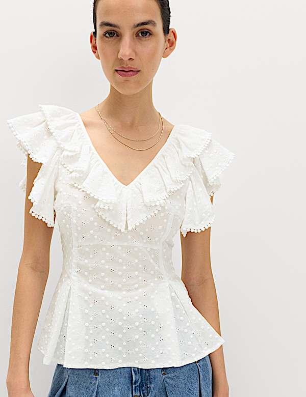 Embroidered Frill Detail Top