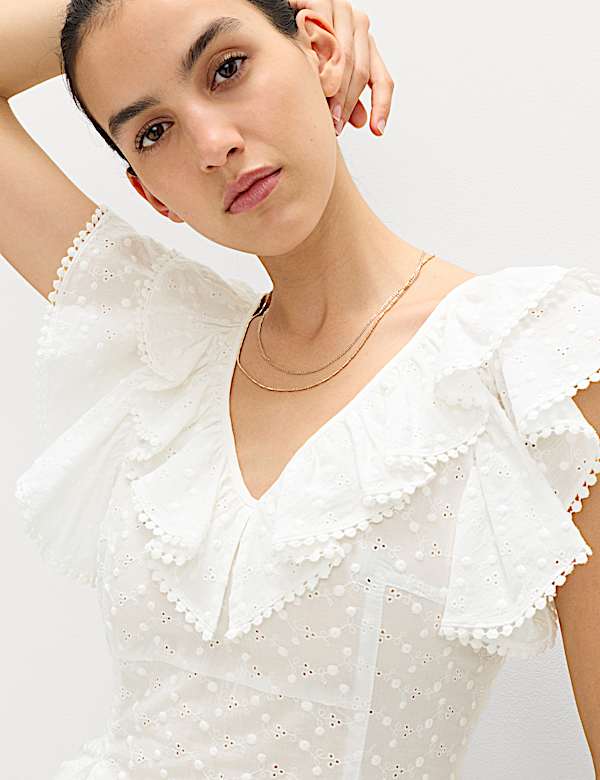 Embroidered Frill Detail Top