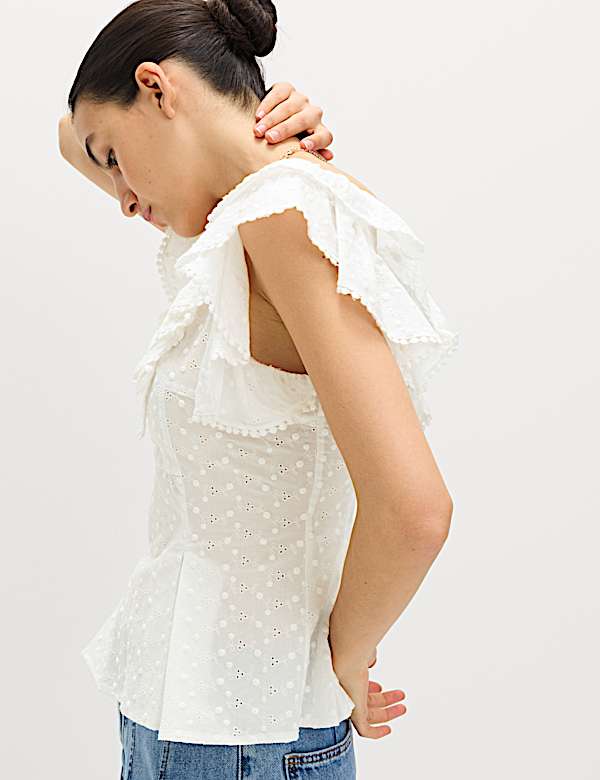 Embroidered Frill Detail Top