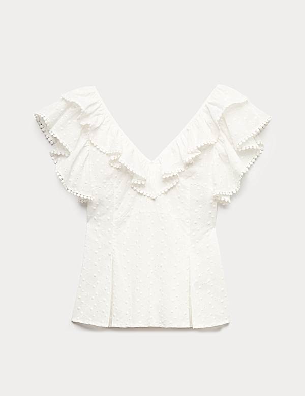 Embroidered Frill Detail Top - US