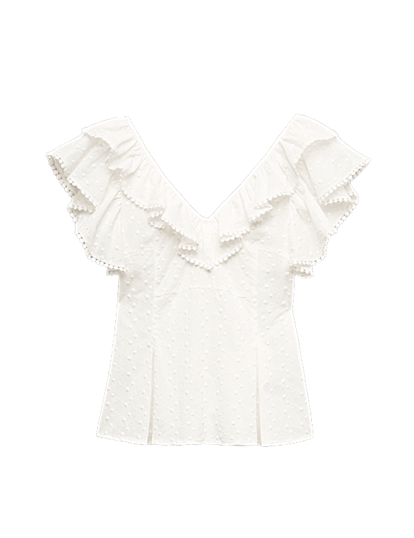 Embroidered Frill Detail Top