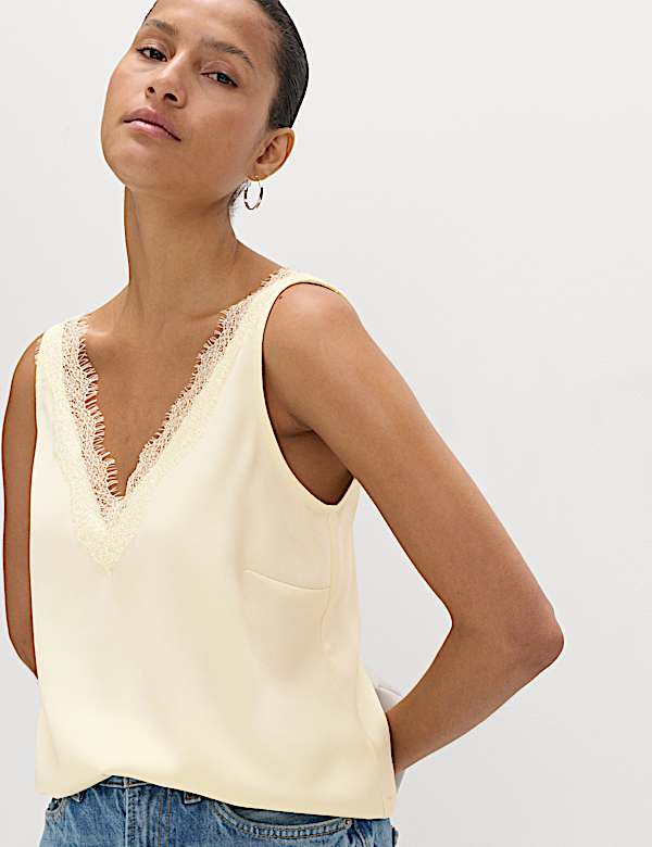 Lace Insert Cami Top | PALE YELLOW | Tops | M&S DK