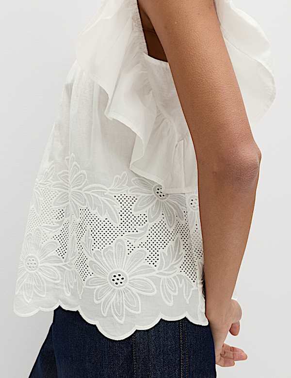 Pure Cotton Pintuck Embroidered Top - PT