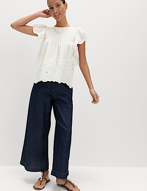 Pure Cotton Pintuck Embroidered Top - PT