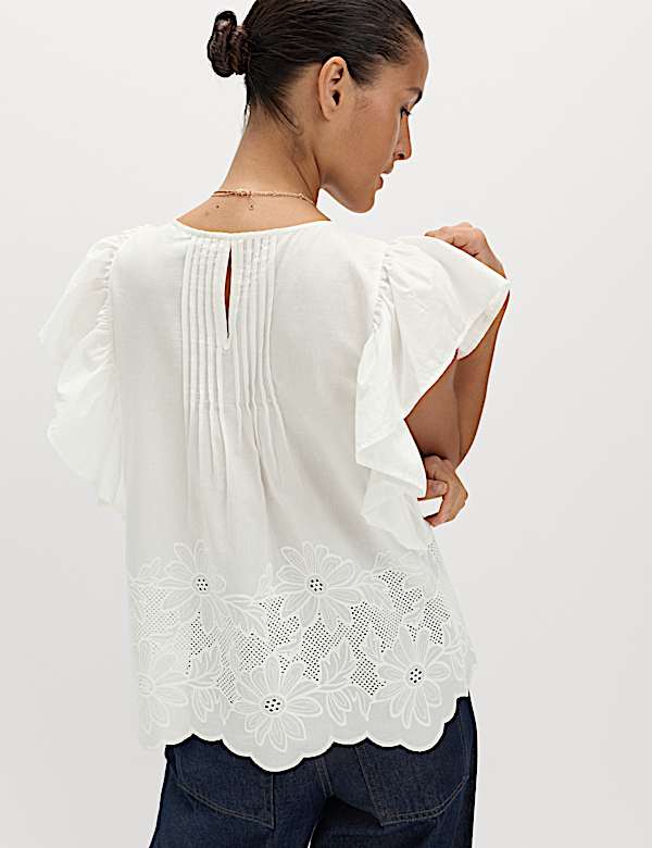 Pure Cotton Pintuck Embroidered Top - PT