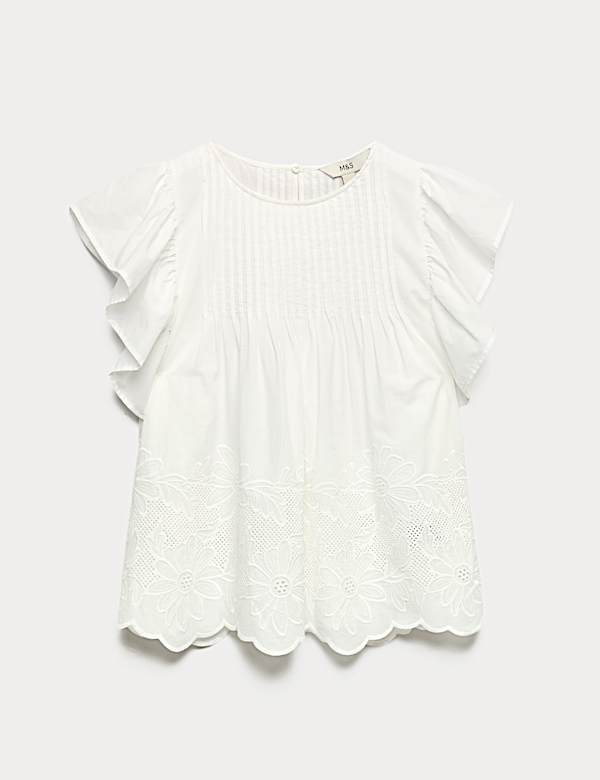 Pure Cotton Pintuck Embroidered Top - PT