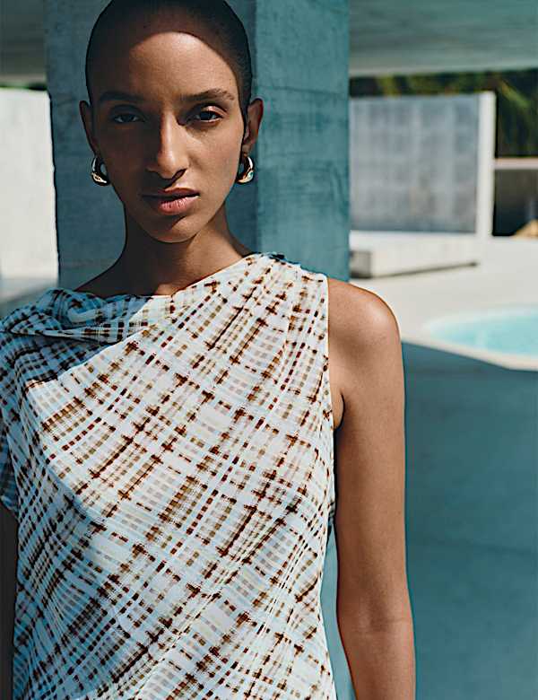 Checked Drape Detail Top | IVORY MIX | Tops | M&S CA