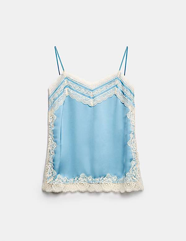 Caraco en satin orn&eacute; de dentelle contrast&eacute;e - BE