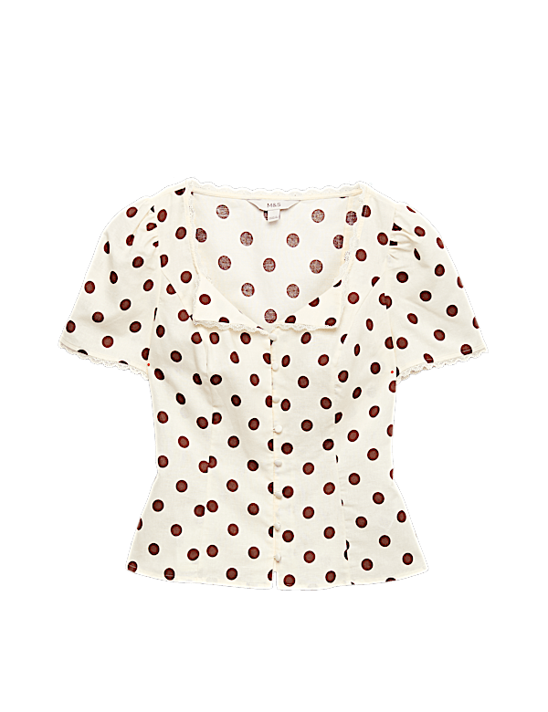 Polka Dot Lace Detail Button Through Top