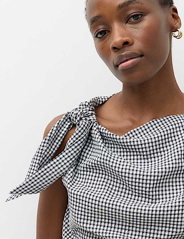 Lyocellrijke gedrapeerde top met Gingham-ruit - BE