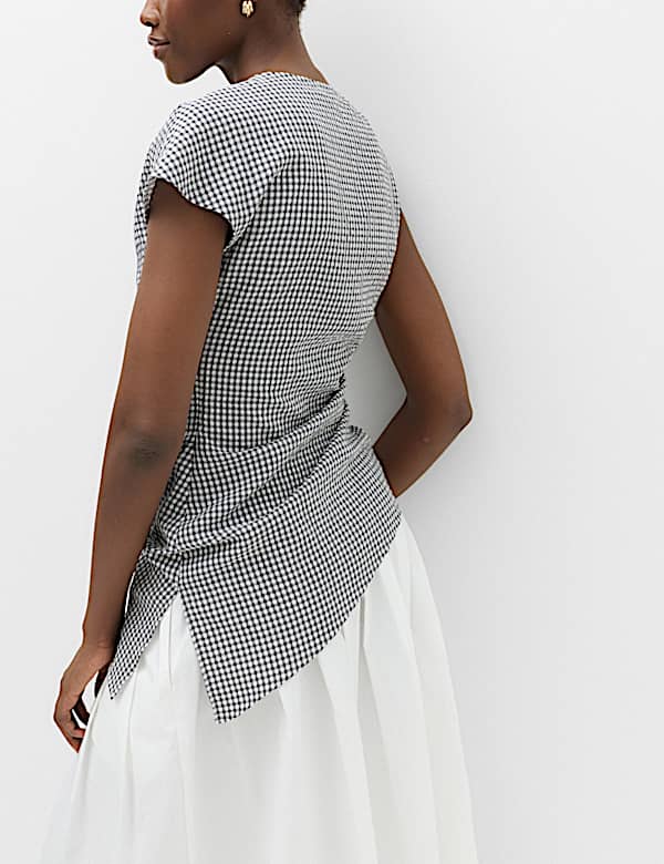 Lyocellrijke gedrapeerde top met Gingham-ruit - BE