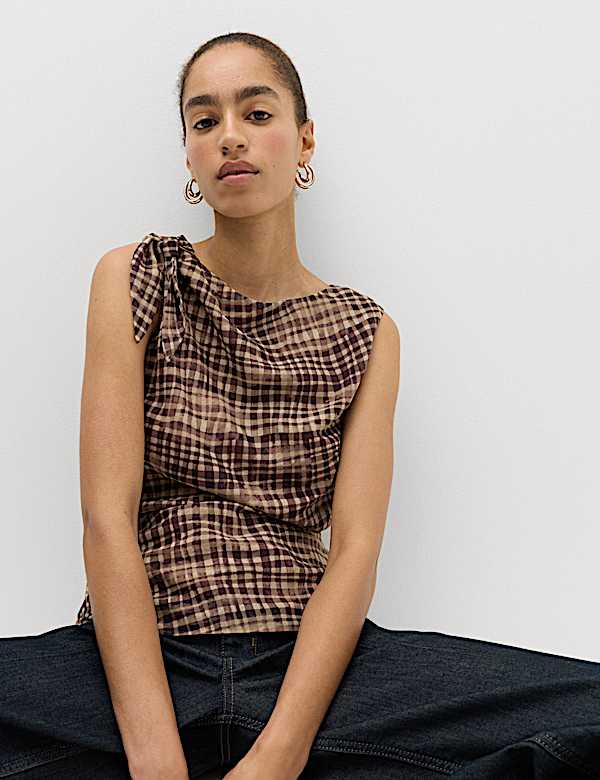 Checked Asymmetric Tie Detail Top