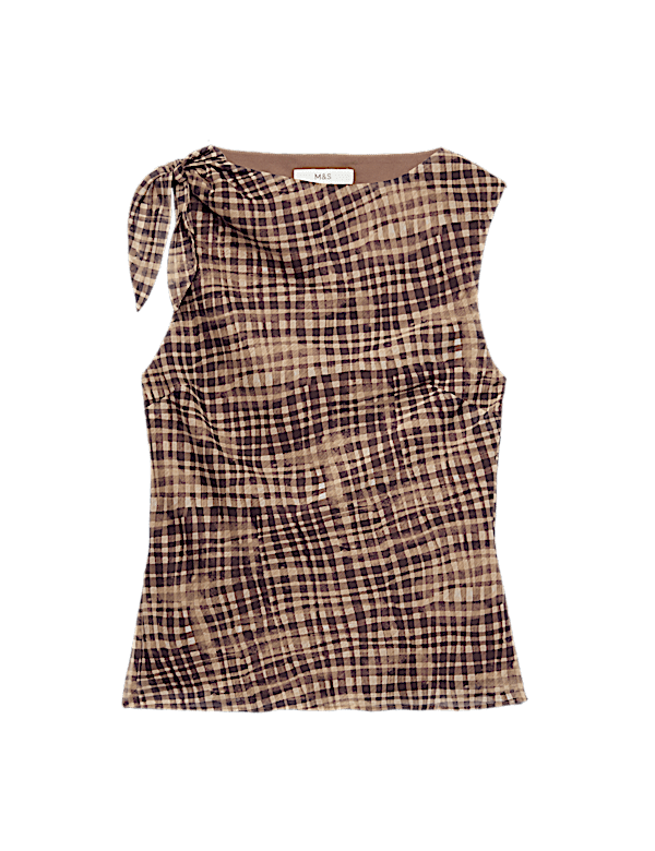 Checked Asymmetric Tie Detail Top