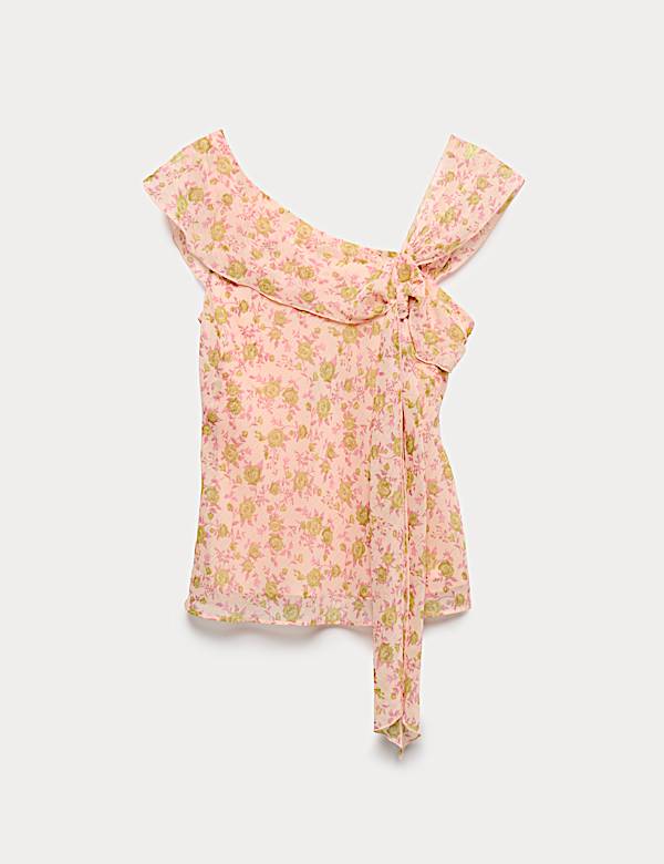 Floral Asymmetric Knot Detail Fitted Top - JP