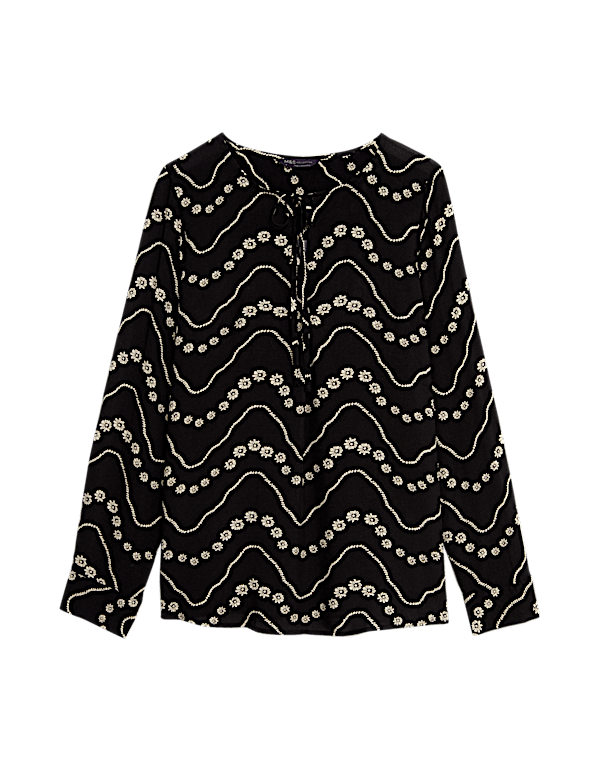 Printed Tie Neck Blouse