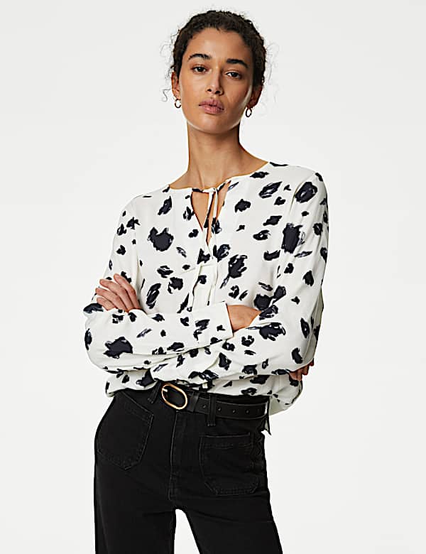 Printed Tie Neck Blouse