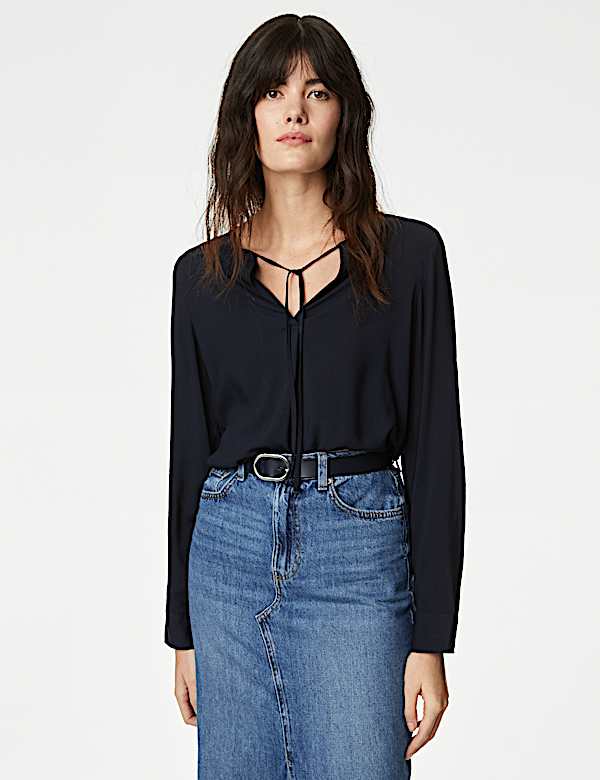 V-Neck Tie Front Blouse