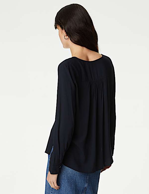 V-Neck Tie Front Blouse