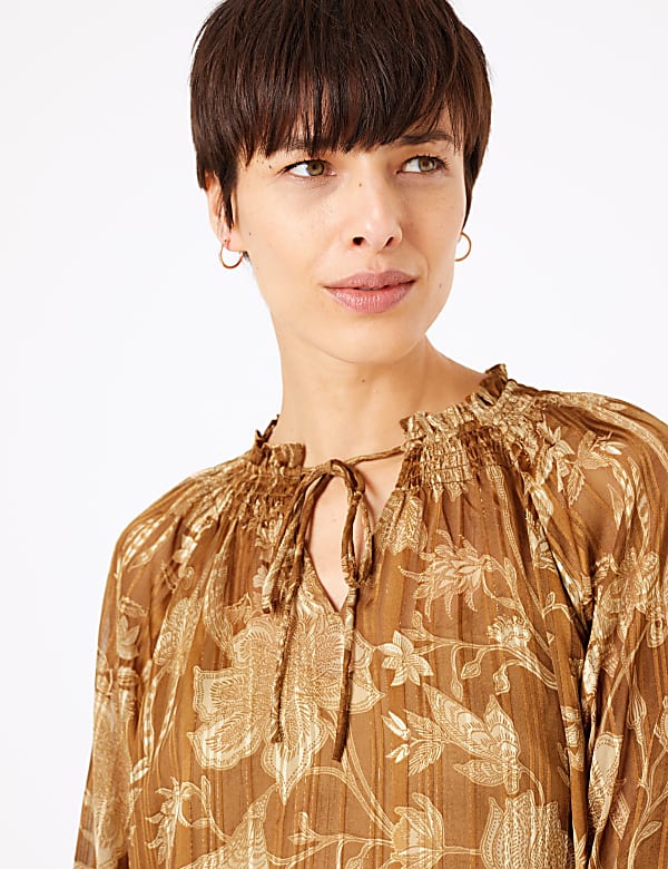 Floral Print Smocked Neck Blouse