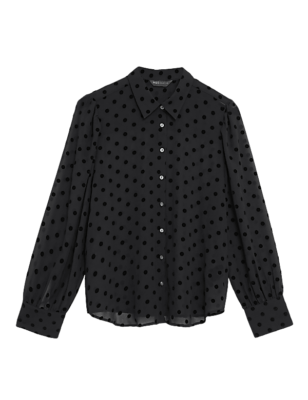Textured Polka Dot Long Sleeve Shirt