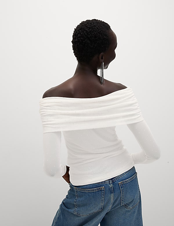 Embellished Off The Shoulder Bardot Top