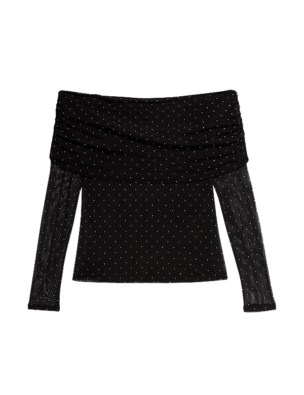 Embellished Off The Shoulder Bardot Top