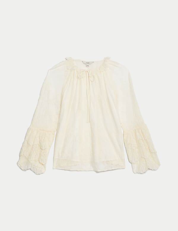 Lace Embroidered Tie Neck Blouse - IT