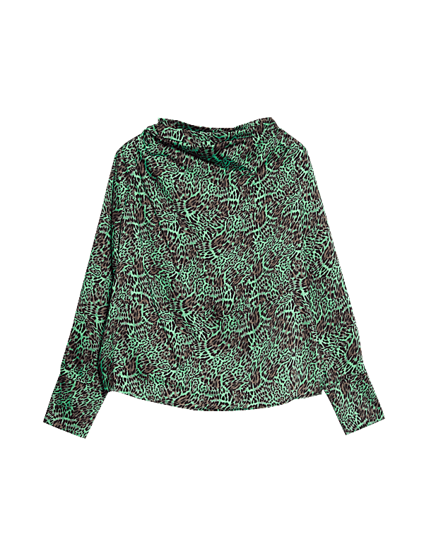Animal Print Cowl Neck Blouse