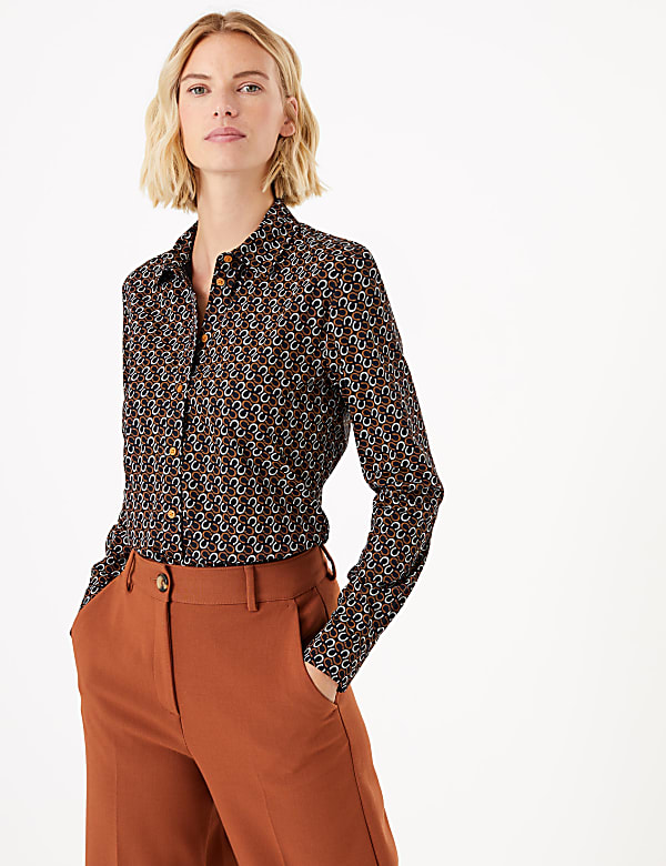 Cotton Rich Horseshoe Print Slim Fit Shirt