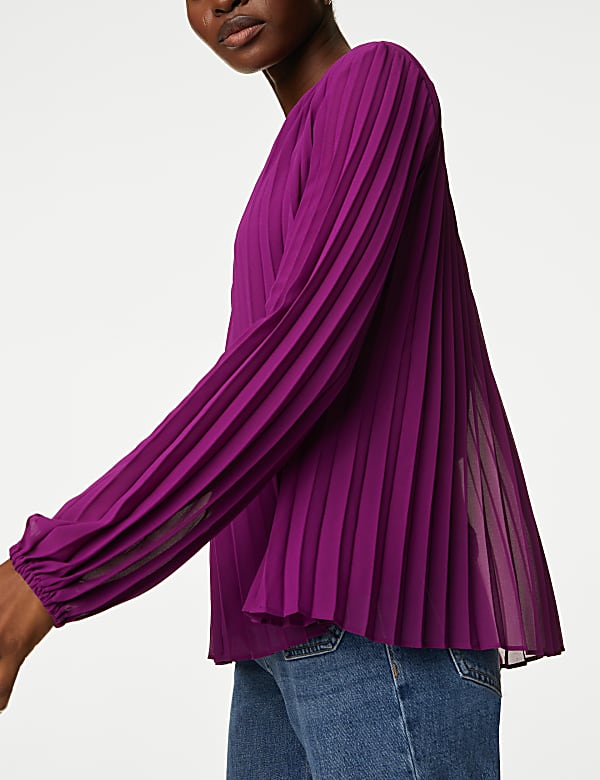 Pleated Tie Neck Popover Blouse