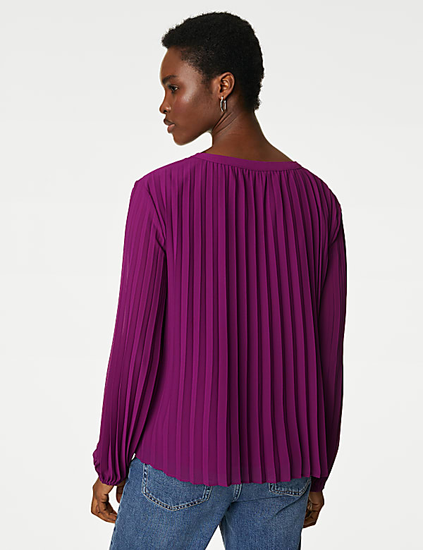 Pleated Tie Neck Popover Blouse
