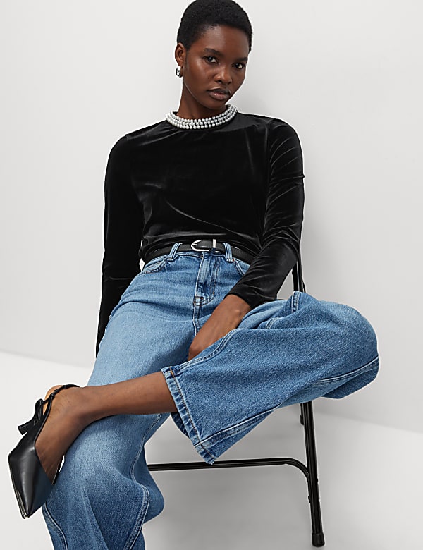 Velvet Embellished Regular Fit Top