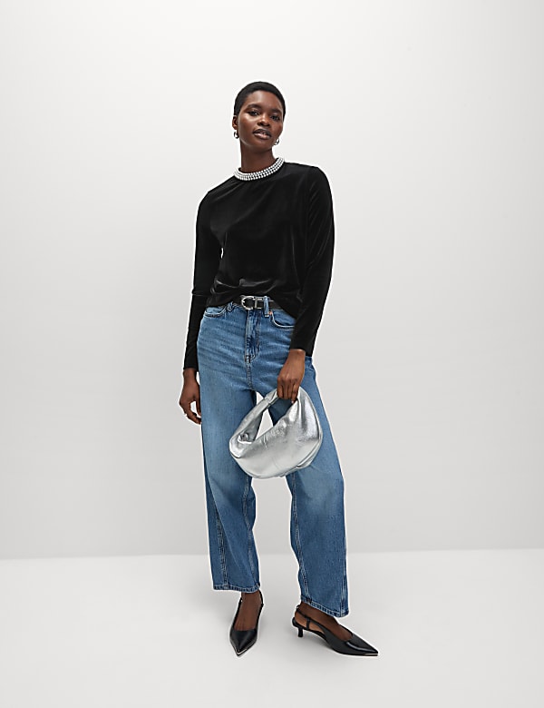 Velvet Embellished Regular Fit Top