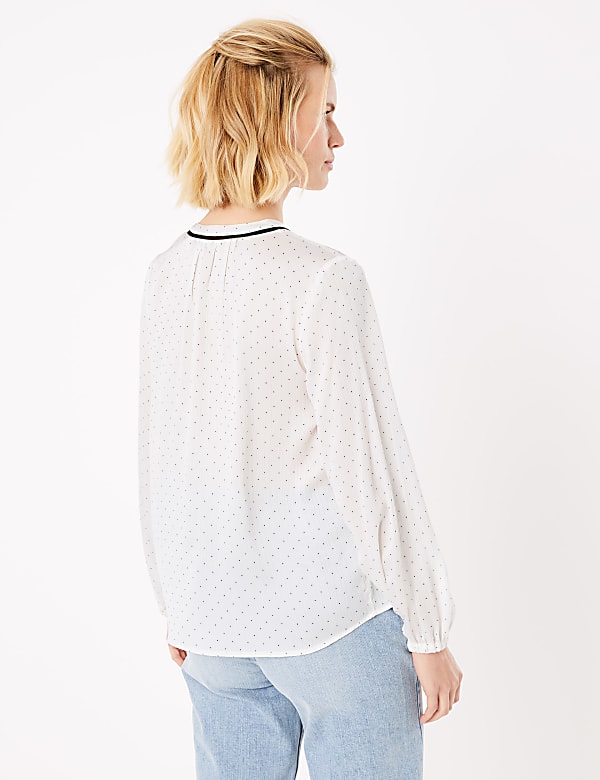 Polka Dot Tie Neck Long Sleeve Blouse