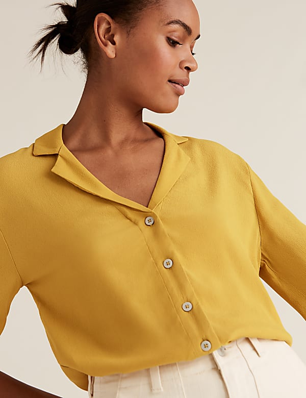 Camisa de manga 3/4 de escote en pico texturizada - ES