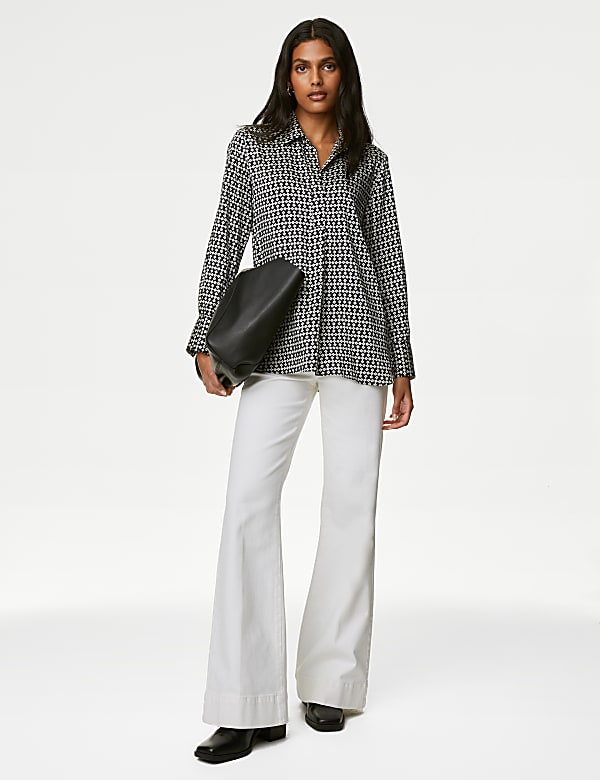 Printed Collared Popover Blouse - MV
