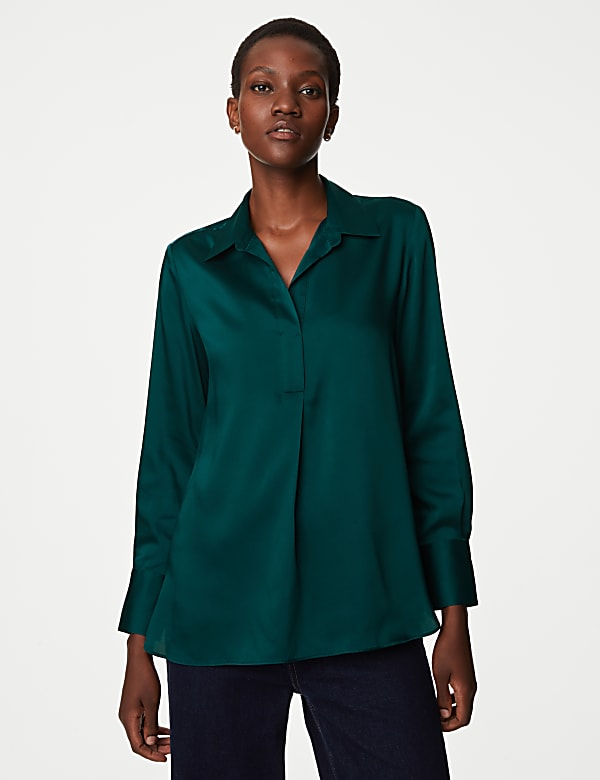 Collared Popover Blouse BITTER CHOCOLATE Blouses M S GR